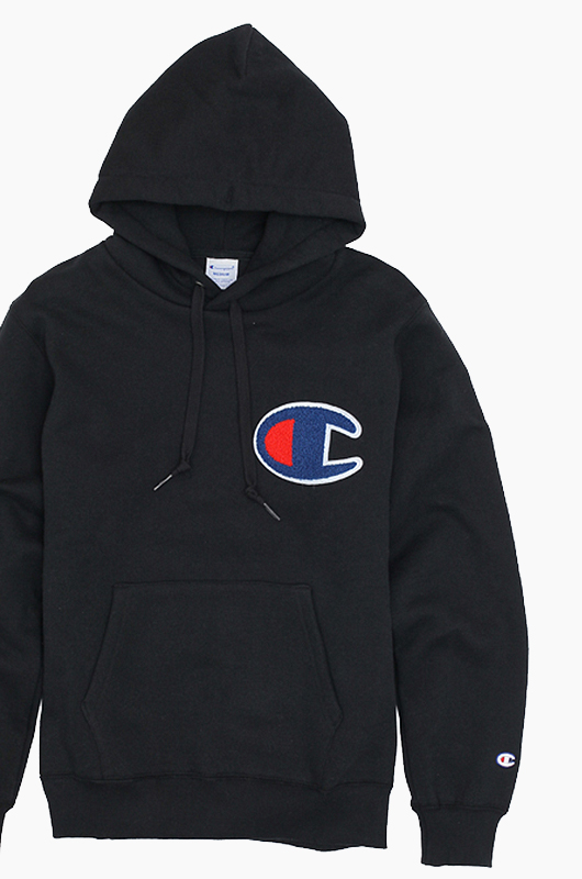 champion hoodie black big logo