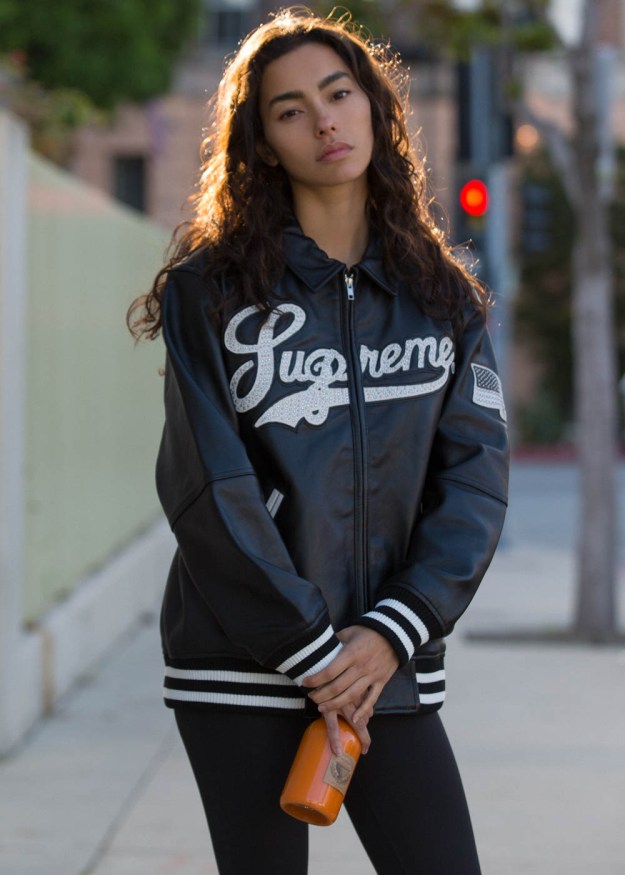 supreme uptown studded leather varsity jacket